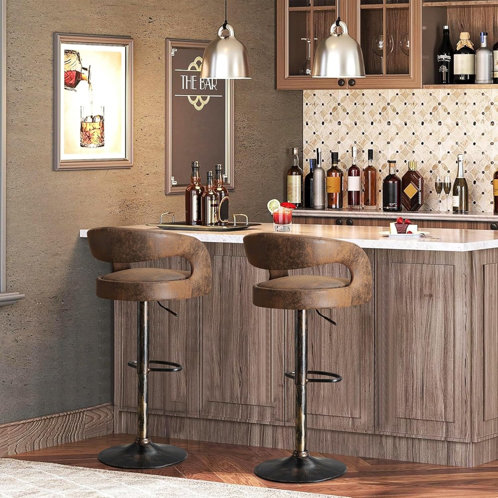 Bar Stools Set of 4 Adjustable Swivel Modern Pu Leather Barstools, Counter Bar Stools with Back and Arms, counter stools