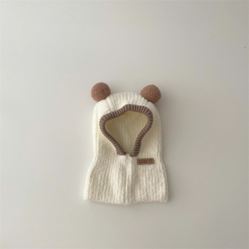 Gorro con capucha para bebé, bufanda de una pieza, gorro de invierno cálido de punto con protección para los oídos, pasamontañas, gorro infantil a prueba de viento de Color sólido