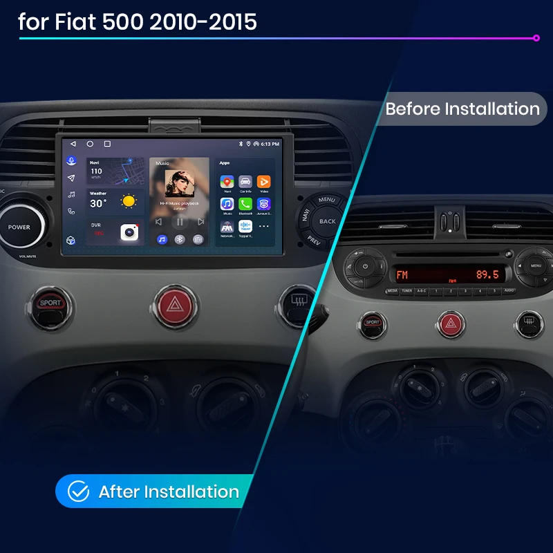 Junsun Android Radio Radio de coche para FIAT 500 Abarth 2007-2015 sistemas inteligentes de coche para Apple Carplay Multimedia GPS RDS WIFI