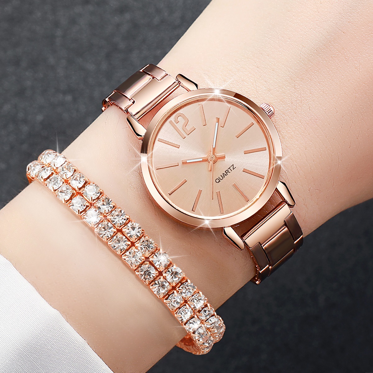 6 Stks/set Dameshorloge Mode Stalen Band Quartz Horloges Diamanten Armbanden Set (Zonder Doos)