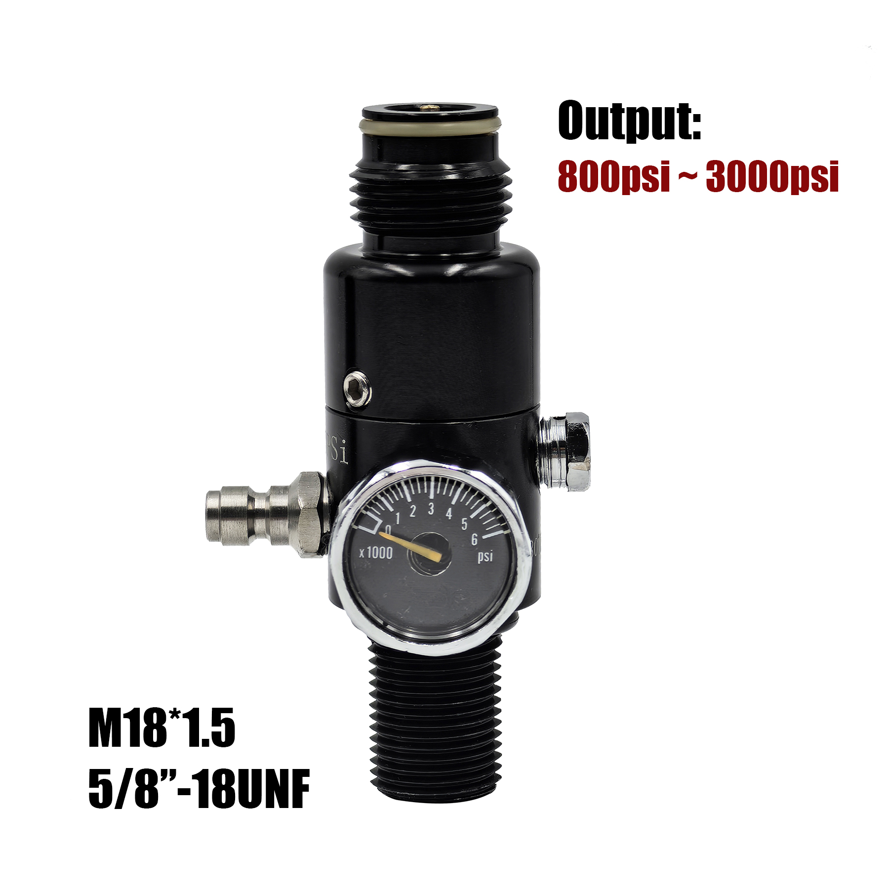 HPA 4500psi Cylinder Air Tank Regulator Valve Threads M18*1.5 or 5/8-18UNF Output 800psi to 3000psi Diving Mountain Climbing