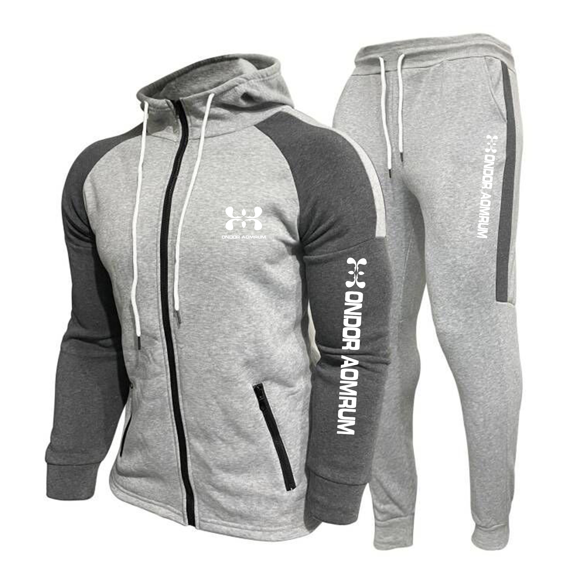 2025 Novo conjunto de moletom casual de manga comprida com capuz masculino com lã, cardigã confortável e moletom bloqueado por cores