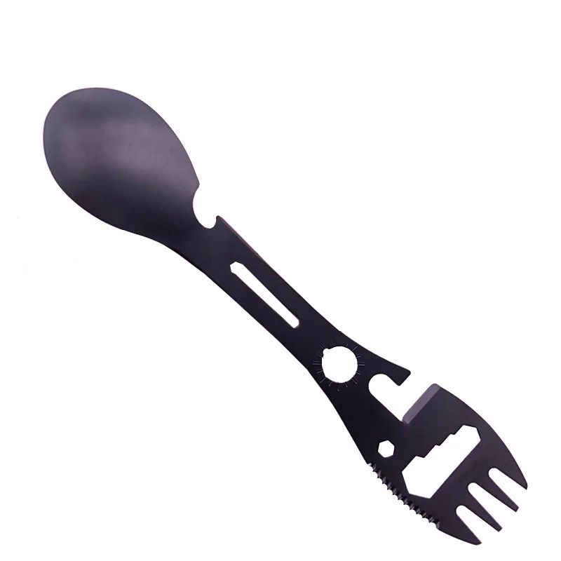 10-in-1Multifunctional นกหวีดกลางแจ้งแคมป์ปิ้งส้อมเอาชีวิตรอดอเนกประสงค์ครัวประแจที่เปิดขวดช้อนตั้งแคมป์ GI