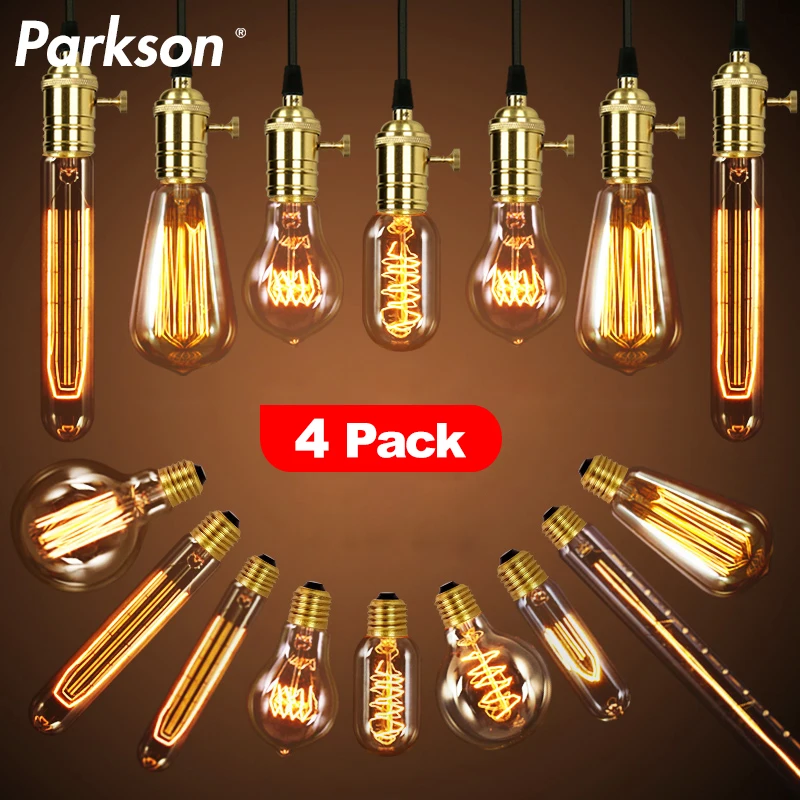4pcs/lot Retro Edison Light Bulb E27 220V 40W ST64 G80 G95 T10 T45 T185 A19 A60 Filament Light Vintage Ampoule Edison Lamp