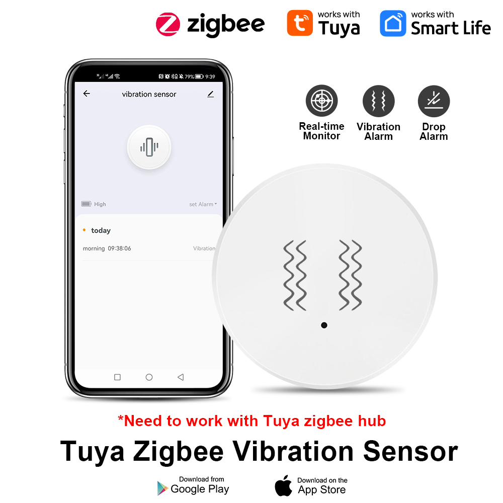 Zigbee 기능 감지 기능이 있는 진동 센서 Tuya Smart Life APP 알림 실시간 모션 충격 알람 기록 기록