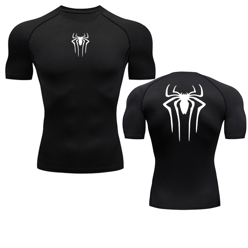 Męskie sportowe koszulki kompresyjne z nadrukiem sportowe szybkoschnące oddychające Rash Guard sportowe obcisłe koszulki treningowe letnie męskie