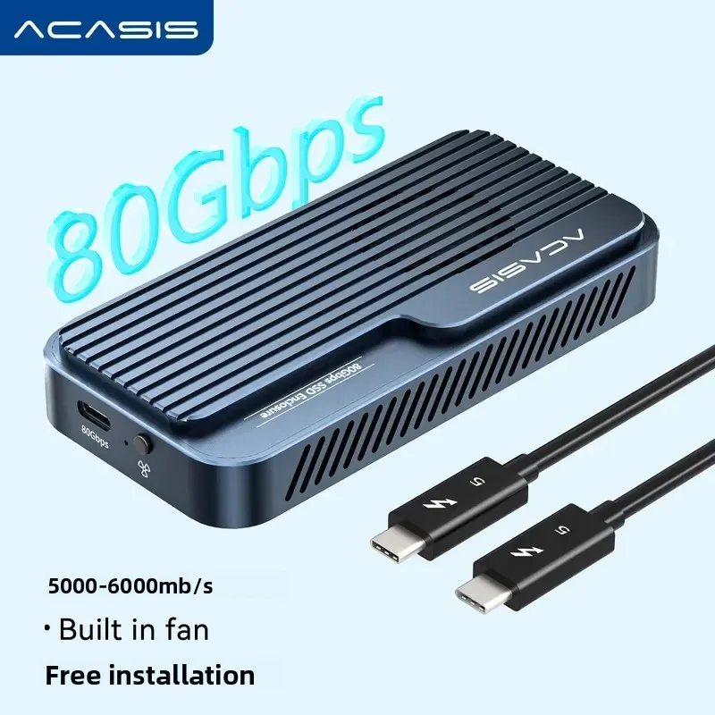 Корпус Acasis 80 Гбит/с Thunderbolt 5 SSD с вентилятором и охлаждением, чип JHL9480/RTL9210 для TB3/4/5 и USB4/3.2 Gen2, M.2 NVMe для Mac/PC для WD SN850/SN770/Samsung 980/990 Pro/Kingston KC 3000