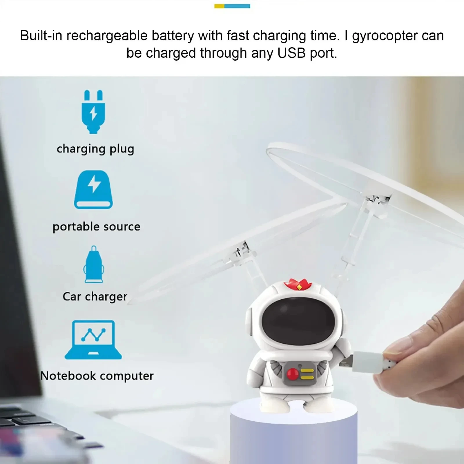 Kreatywny Mini Astronauta Dron Kreskówkowy Kosmonauta Latający Robot Zabawki z Ładowaniem USB Sterowany Ręcznie Helikopter Prezent dla Dzieci