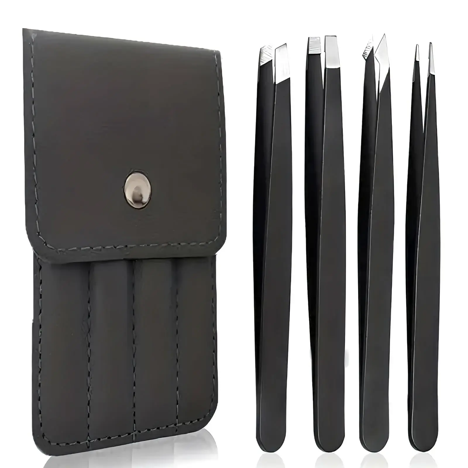 Juego de 4 pinzas de paquete: pinzas profesionales de acero inoxidable para hombres y mujeres, pinzas para cejas de precisión para vello facial, barbilla,