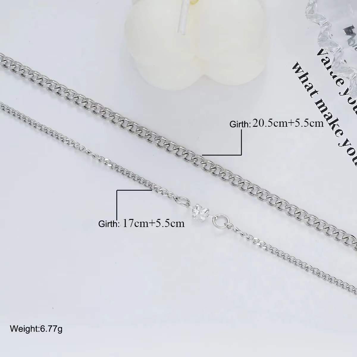 Conjunto de pulsera de acero inoxidable para parejas, joyería sencilla, Unisex, mujeres, hombres, amantes, corazón de cristal, cadena plateada, 2 uds.