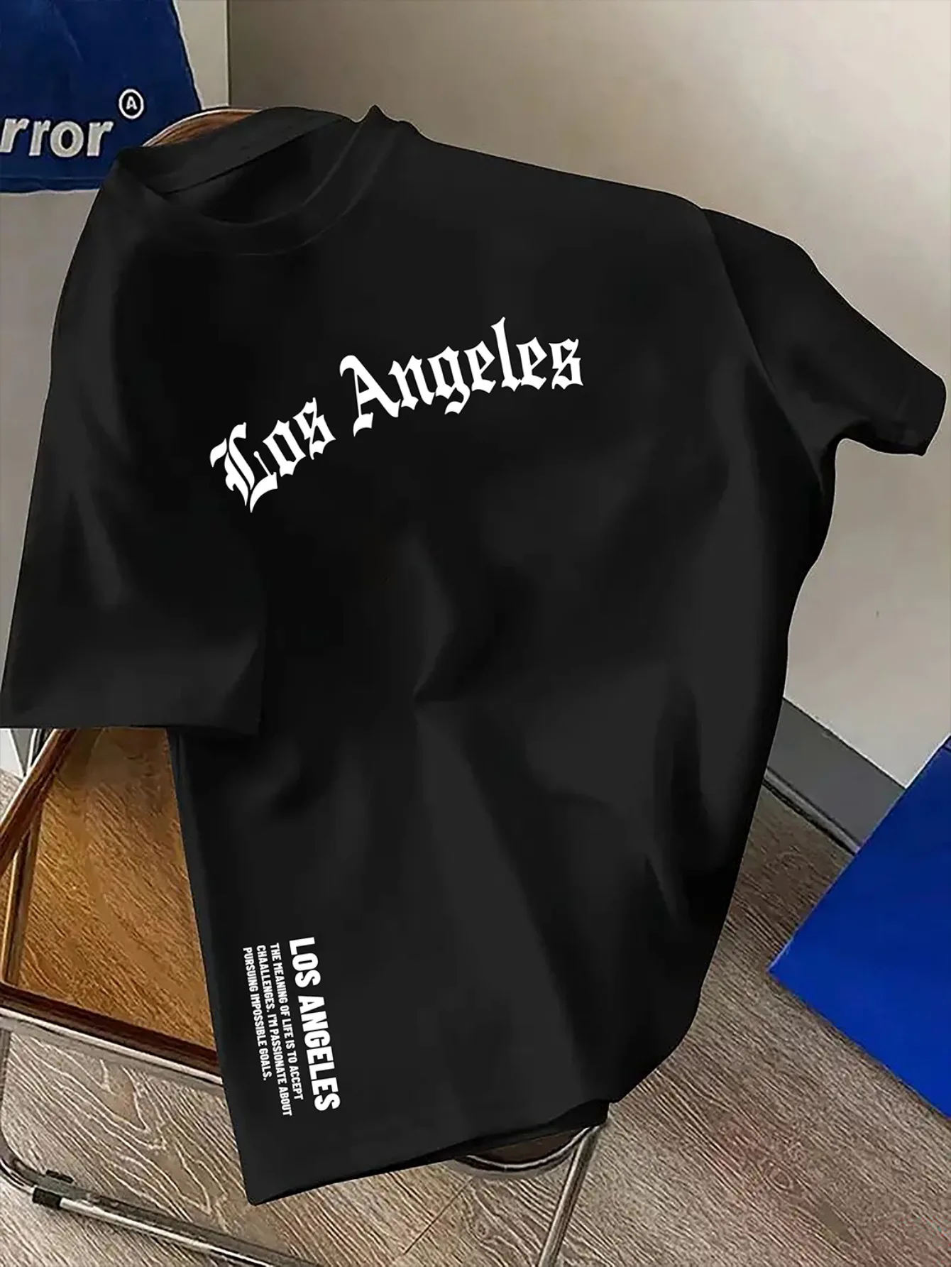 メンズ夏綿 100% ファッションロサンゼルスレタープリントルーズ大カジュアル快適なラウンドネック半袖 Tシャツトップ