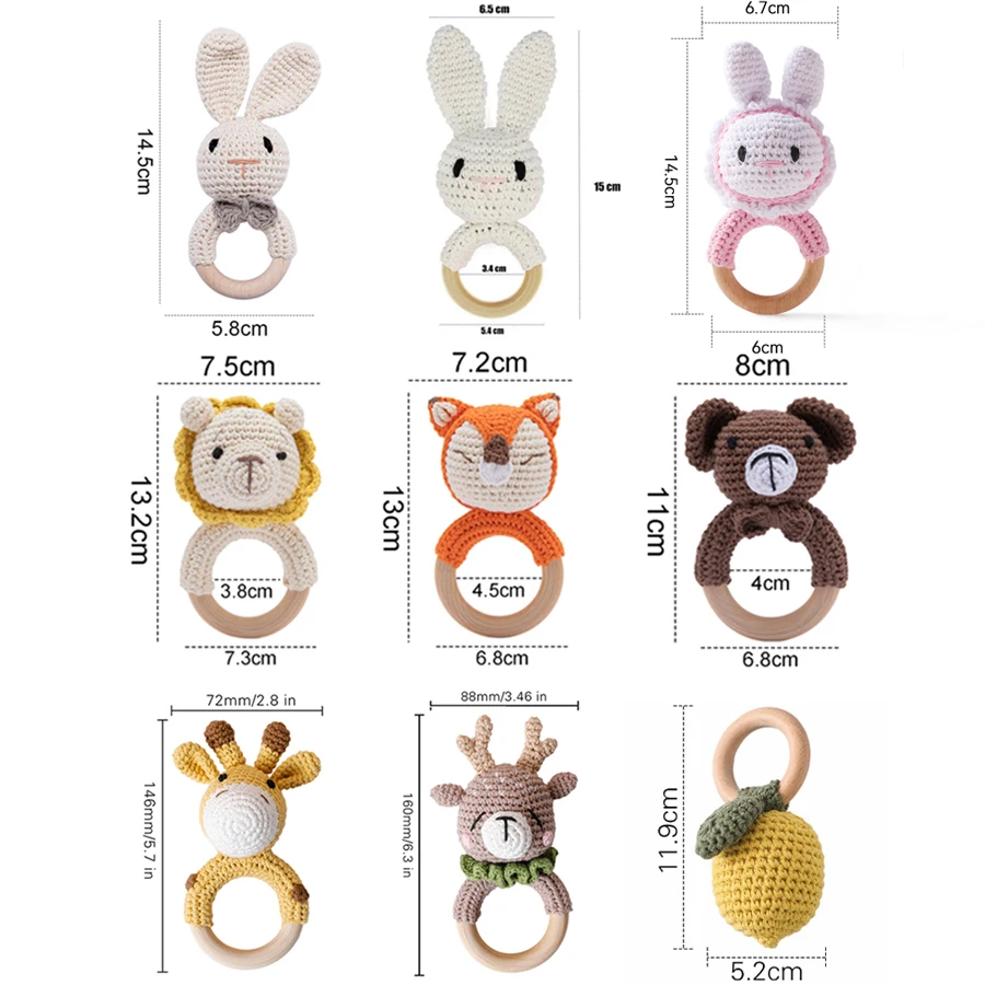 1 PC ที่กําหนดเองเด็ก Teether สร้อยข้อมือไม้โครเชต์ Rattle ของเล่น BPA ฟรีโครเชต์ Lemon Bunny หนู Rattle ทารกแรกเกิดของเล่นของขวัญ