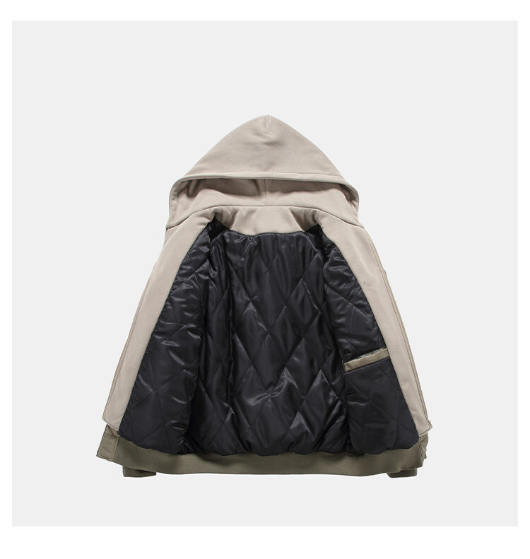 Falso dois piloto jaquetas de algodão dos homens inverno nova tendência rua alta espessamento casacos bomber com capuz vários bolsos parkas curtos