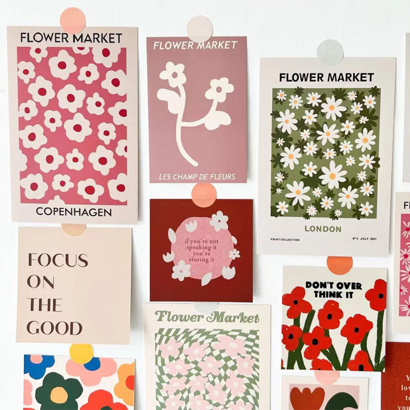 Ins Artistic Flower Market Dekoracyjna karta Kreatywna kolorowa pocztówka Pokój Sypialnia Tło Naklejka ścienna Rekwizyty fotograficzne 15 arkuszy
