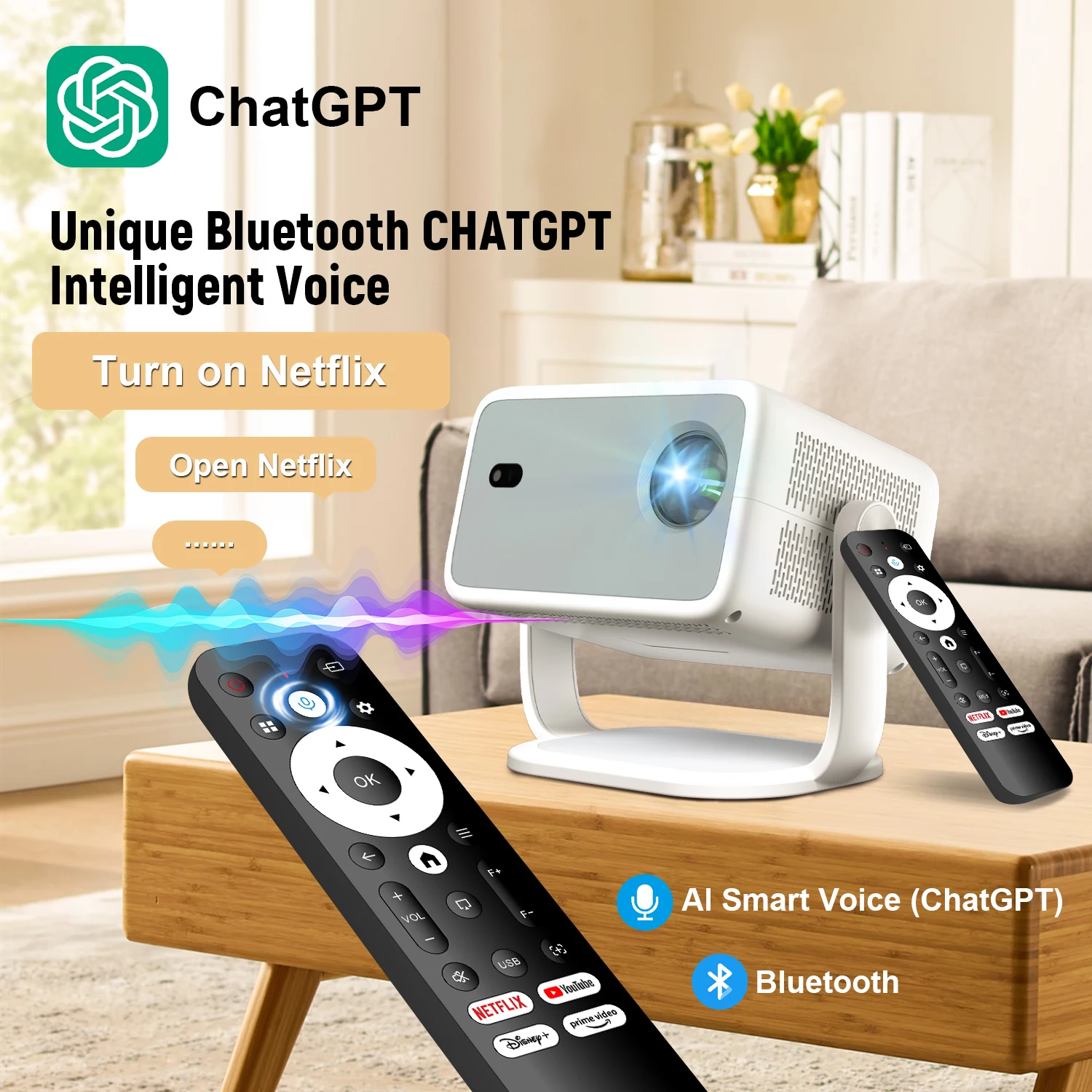 Proyector Velec Certificación Netflix 650ANSI Android 13 Portátil 4K Nativo Wifi6 BT5.2 1080P TP350 Corrección Keystone automática