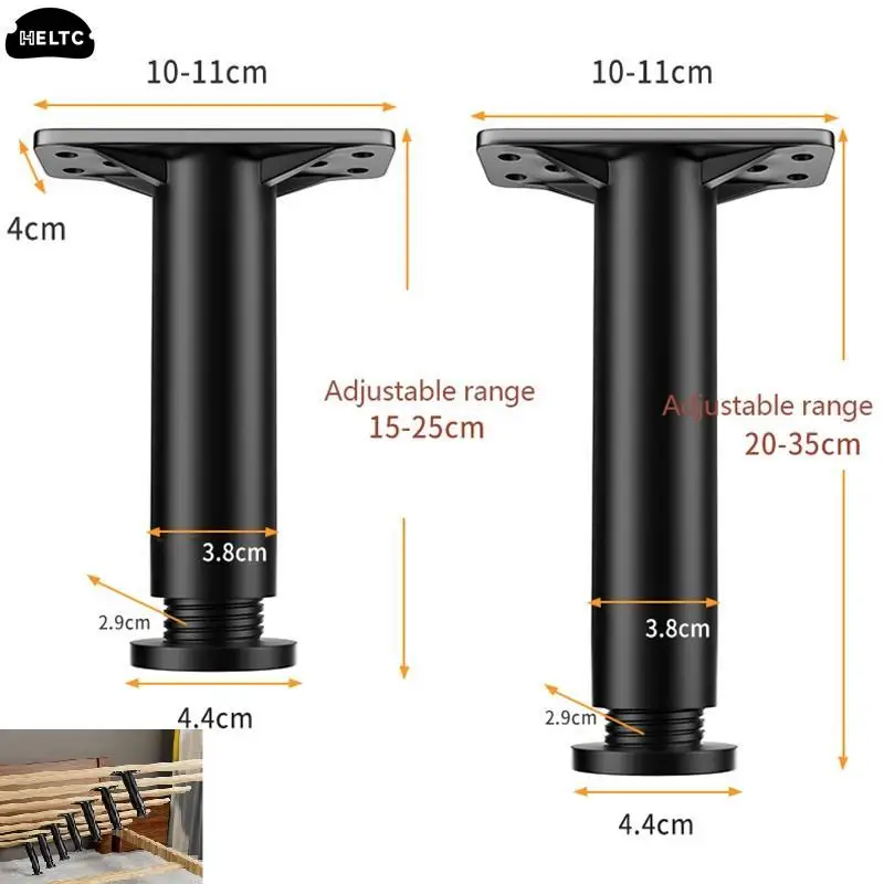 1 pz nero telescopico regolabile supporto del fascio del letto piede in plastica rinforzata gamba del divano gamba del letto staffa del cuscinetto di carico inferiore