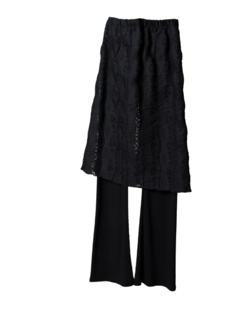 Korobov Y2k Simples Dobre Patchwork Lace Slim Vestido Falso Duas Peças Leggings, Calças, Roupas de Moda Coreana