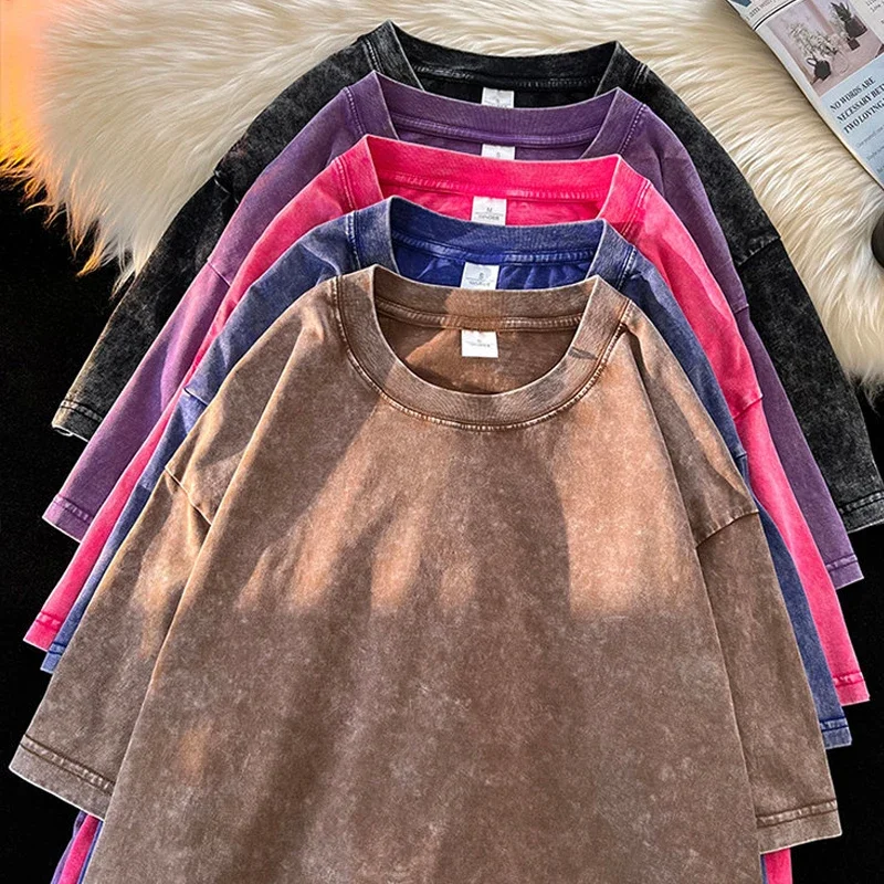 2025 camisetas Vintage lavadas calle Hip Hop Retro Punk camiseta mujer Harajuku Casual algodón manga corta lavado ácido camisetas tops