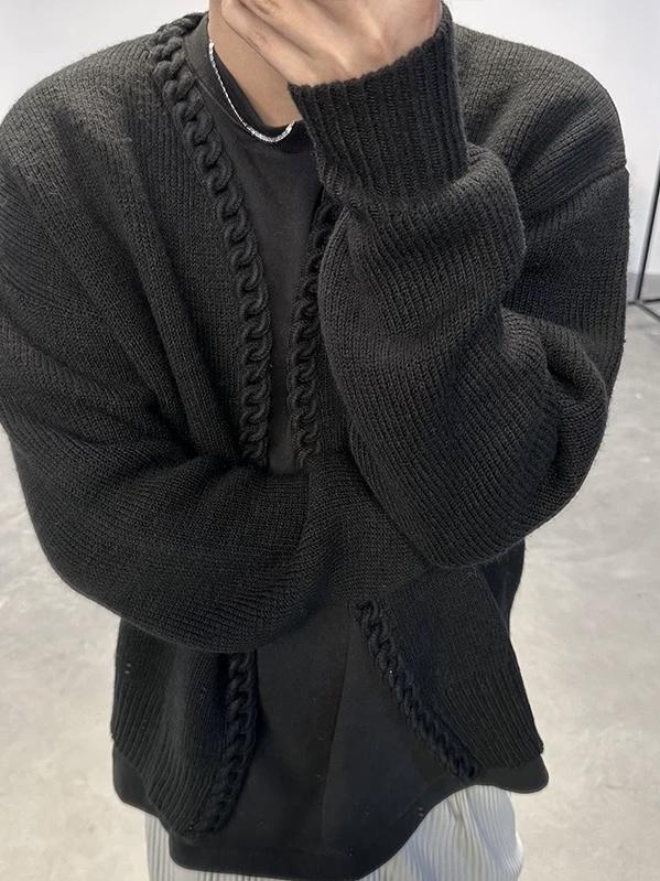 レトロヘビーウェイト V ネックニットオープンカーディガン男性女性カジュアル多用途高級デザインセンセーションセーター秋の新着
