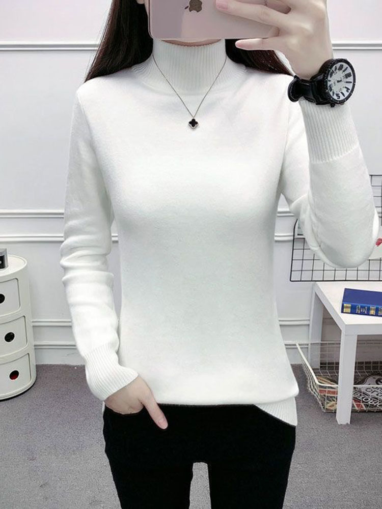 Slim Half Turtleneck Knitted Sweater Women Knitwears Velvet Lined Jumper Winter Warm Thicken Pullovers Soft Jersey Suete Tops