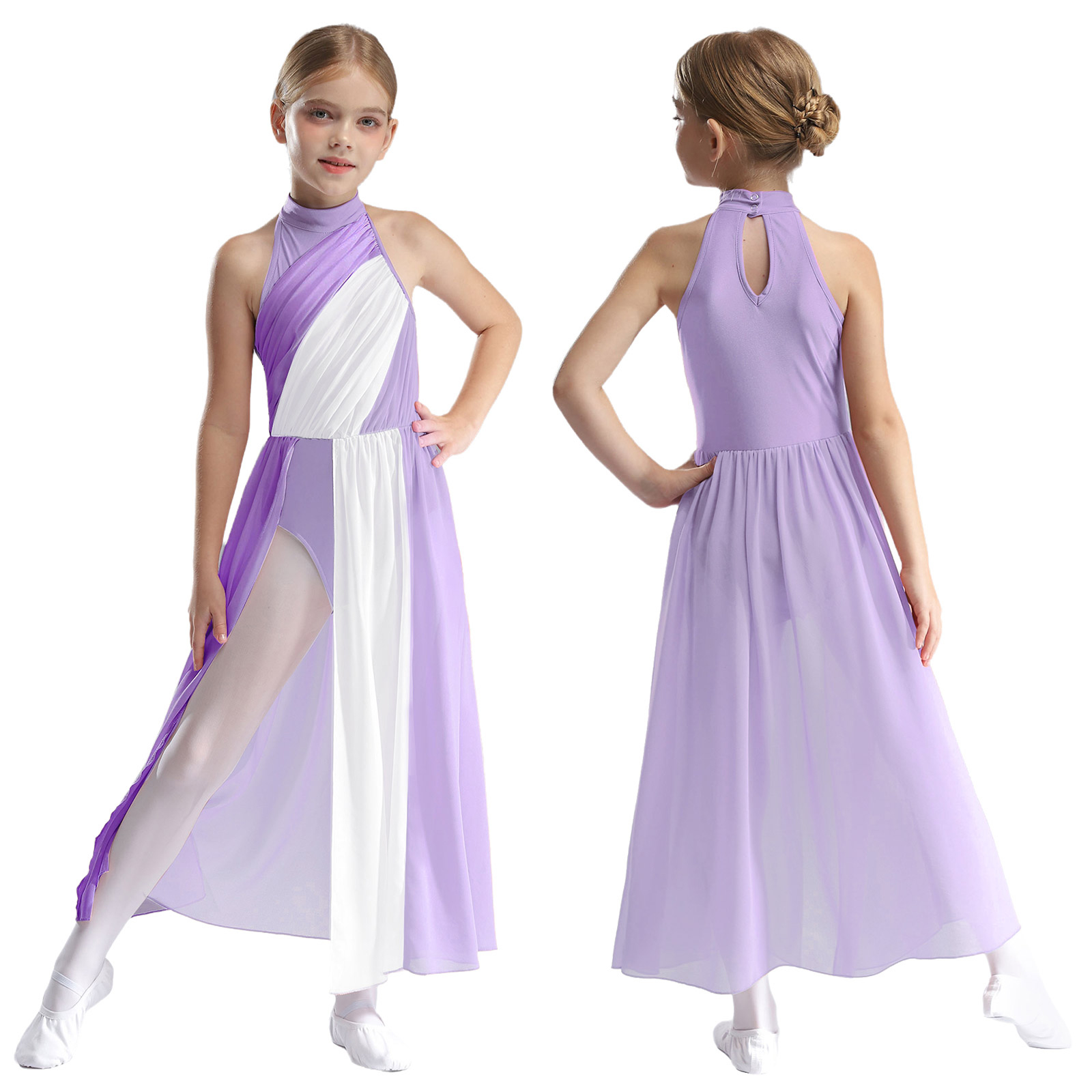 Teen Lyrical Modern Dance Dress Asymmetric Split Ballet Gymnastics Leotard Figure Ice Skating Dancewear Performance Dresses