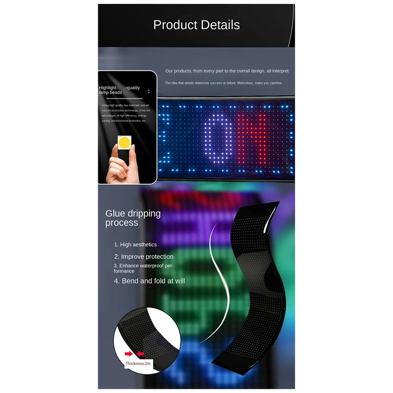 B37B-LED Matrix Panel Programmable Flexible Screen IP65 Display Animation Message Scrolling Sign APP Control Cars Shop Bar