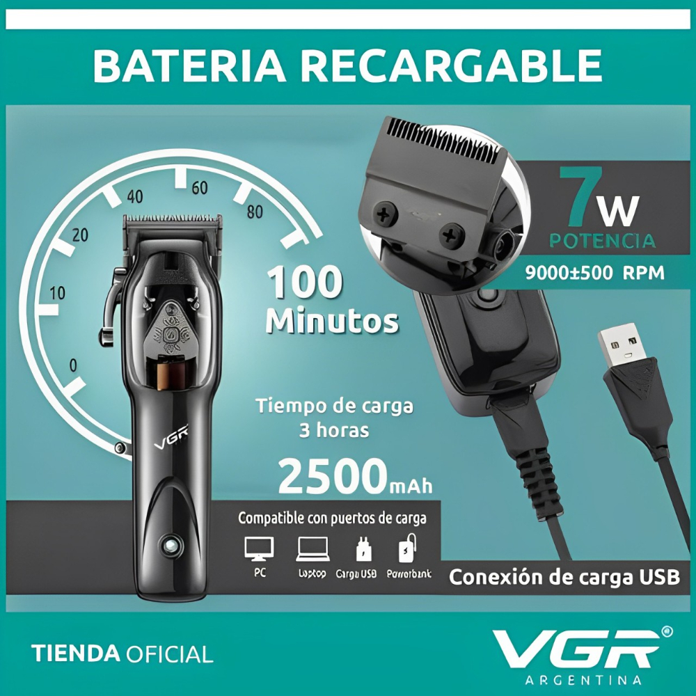 VGR Tondeuse Beroeps Haren snijmachine Instelbaar Tondeuse Barbier Snoerloos 9000 toeren per minuut Tondeuse Tondeuse voor mannen V-653