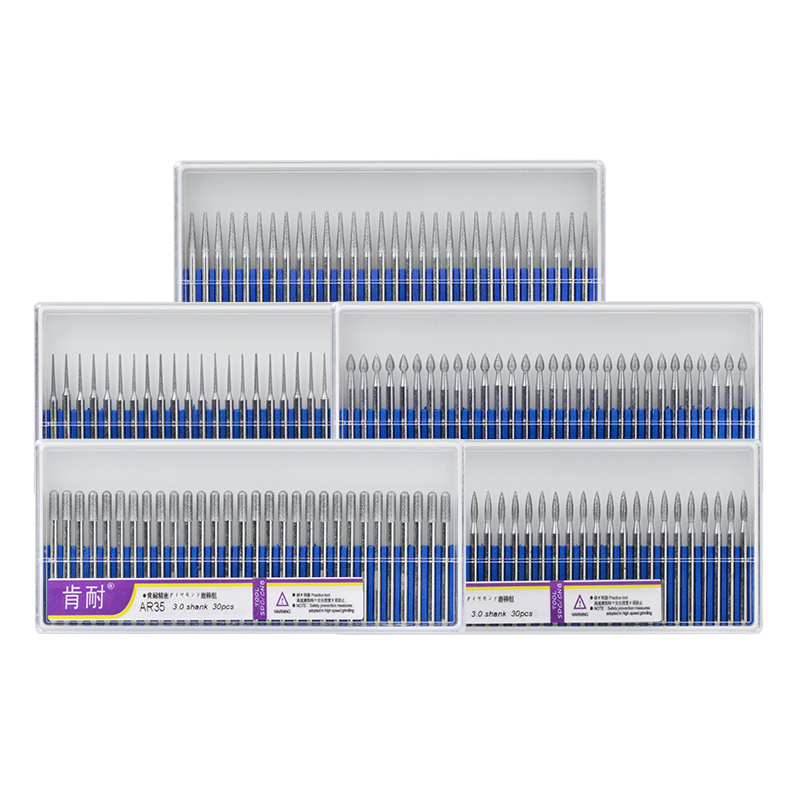 30Pcs 3mm Shank Diamond Grinding Head Polished Needle Jade Stone Carving Engraving Tool Nail File Drill Bit Rotary Tools