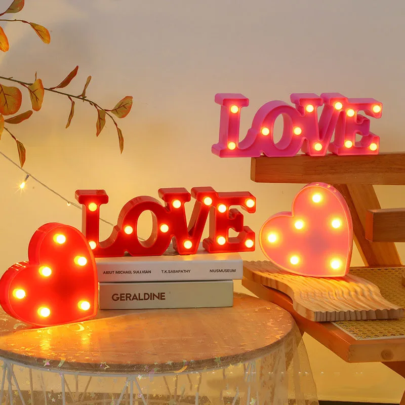 โคมไฟ LED รูปหัวใจสำหรับงานแต่งงานไฟกลางคืนสีชมพูสีแดงโรแมนติกของประดับตกแต่งบ้านวันวาเลนไทน์ของขวัญวันวาเลนไทน์