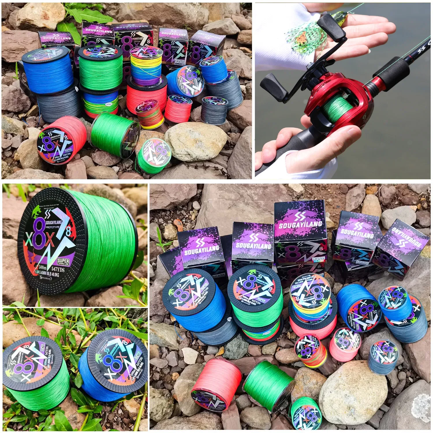Línea de pesca trenzada Sougayilang X4 X8 100/300/500 arrastre máximo 66LB línea de PE multifilamento para lubina accesorios de pesca de carpa