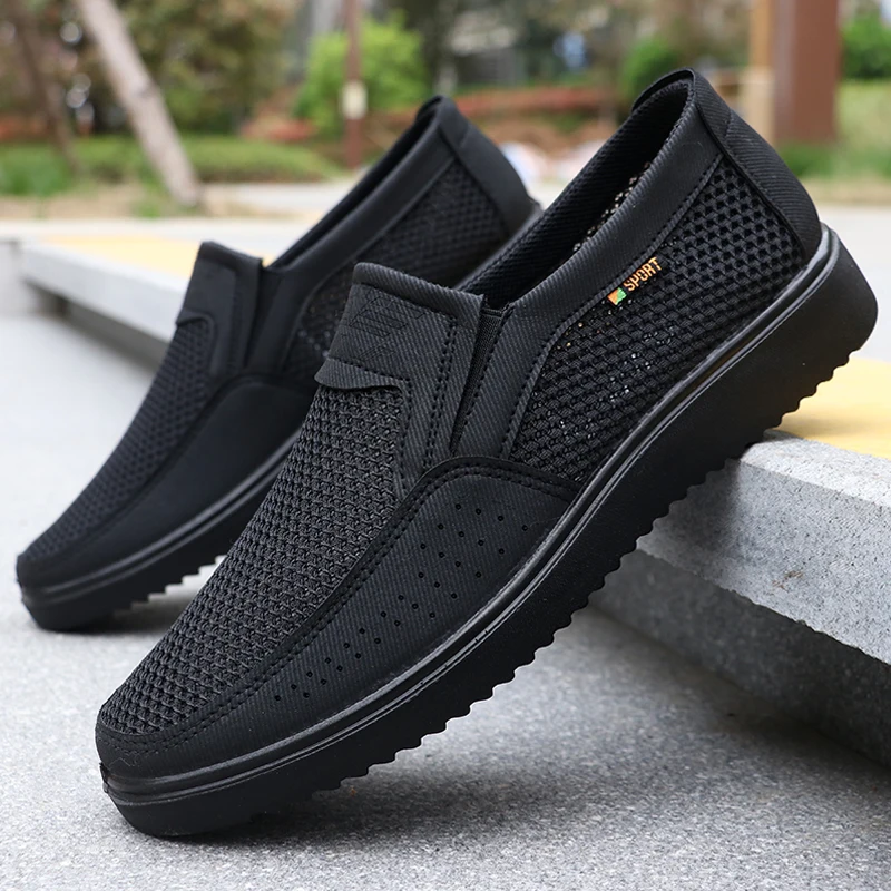 Atmungsaktive Slip-On-Freizeitschuhe für Herren – leichte Low-Top-Walking-Sneaker für Outdoor, Angeln, Park und Training, braunes Netzgewebe, Gummisohle, kariert für alle Jahreszeiten, Outdoor-Schuhe |   Low-Top-Schuhe |   Obermaterial aus Stoff