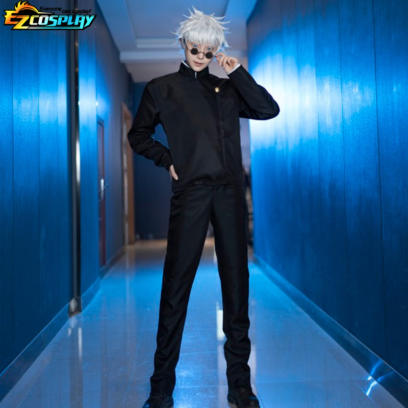 Gojo Satoru uniforme de Cosplay Jujutsu Kaisen Gojo Satoru disfraz de Cosplay uniforme de escuela secundaria traje con peluca disfraces de Halloween para hombres