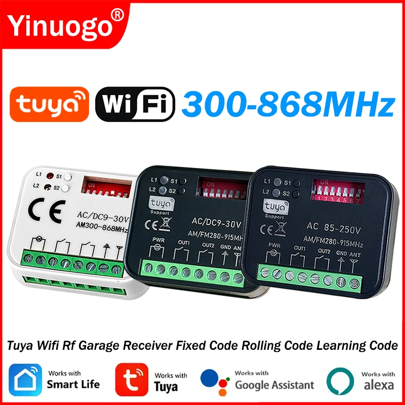 Universal 300-868MHz 433 868 MHz Tuya WIFI puerta de garaje receptor de Control remoto AC DC 9-30V 85-250V abridor de módulo de interruptor inteligente