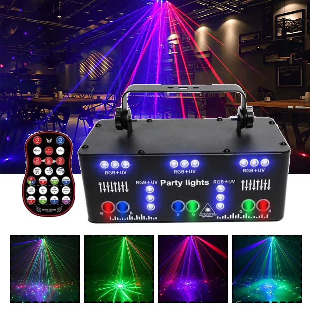21-Loch RGB Party DJ Disco Strahl Muster Bühne Laserlicht Projektor RGB UV LED Strobe Sound Party Urlaub Hochzeit Lampe Dmx