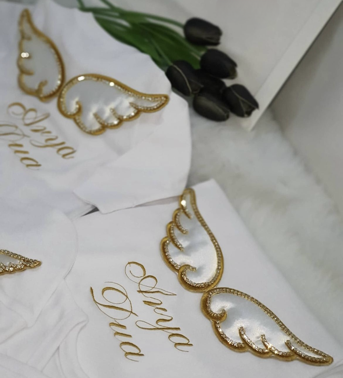 Dollbling Hospital Exit Disposible Embroidery Name Newborn Angle Wings Romper Nursery Bedding Handmade Infant Outfit