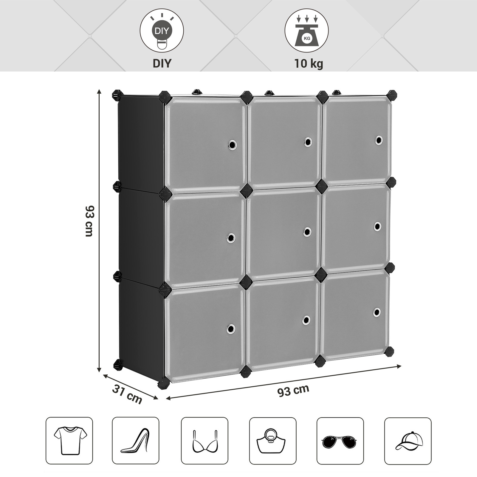 SONGMICS Schuhregal LPC116HS, Regalsystem, Kleiderschrank aus Kunststoff, 9 Würfel