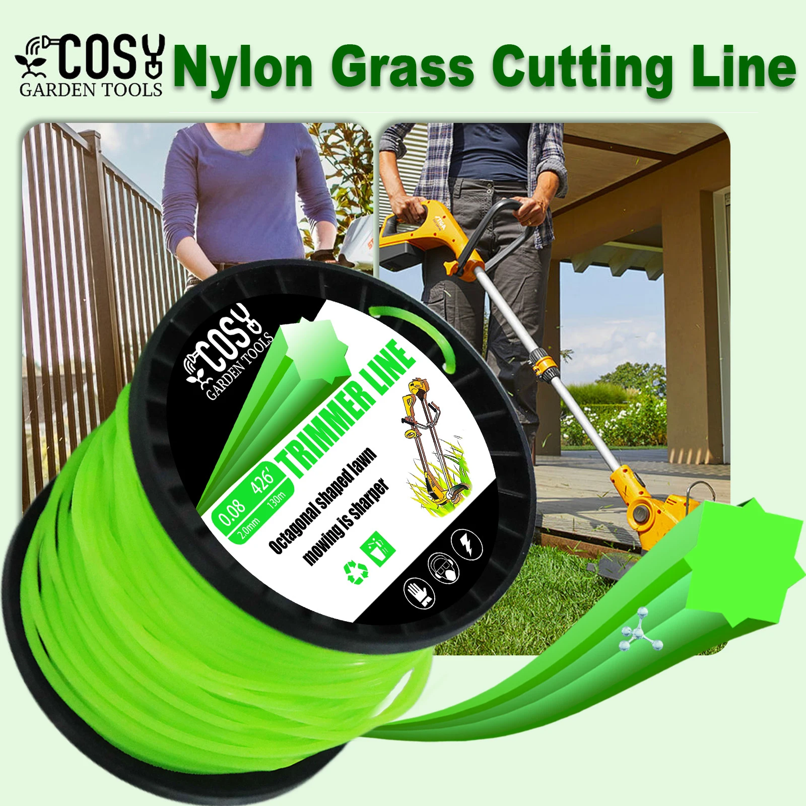 COSY 59m~130m Octagonal Shape Mowing Trimmer Line Nylon Trimmer Head String for Grass Grass Rope Line Brushcutter Wires