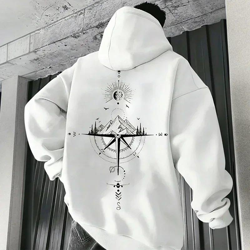 Sudaderas con capucha con estampado de brújula Vintage para hombre, jersey de manga larga con capucha de alta calidad, Tops deportivos informales para uso diario para todas las estaciones, ropa para hombre