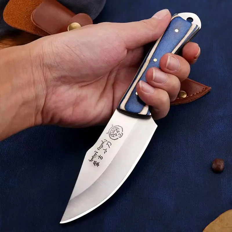 Coltelli multiuso 1pc, coltelli da frutta, coltelli da campeggio per barbecue all'aperto, coltelli da cucina, manici in legno colorato, acciaio 3CR13, fo