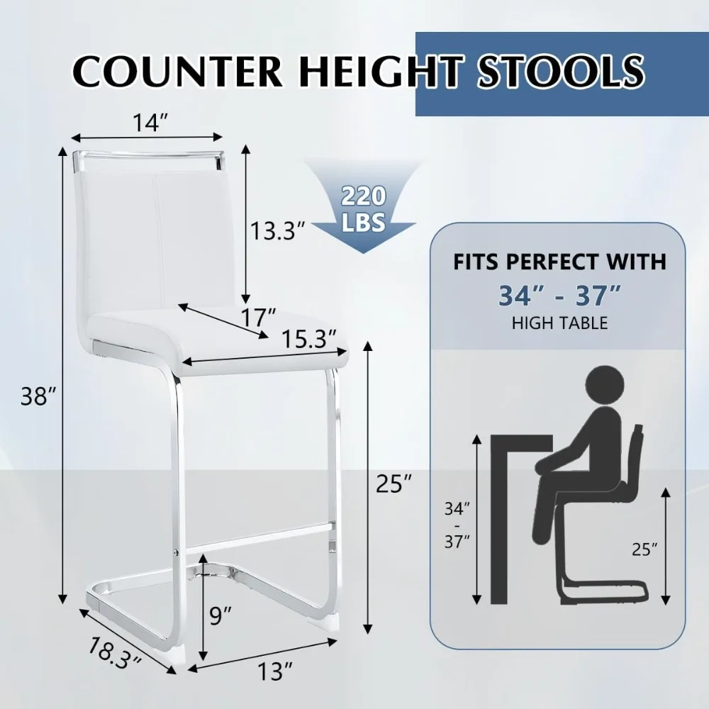 Counter Height Bar Stools Set of 4,25" PU Leather Bar Stools with Back,Counter High Chairs with Painted Metal Legs