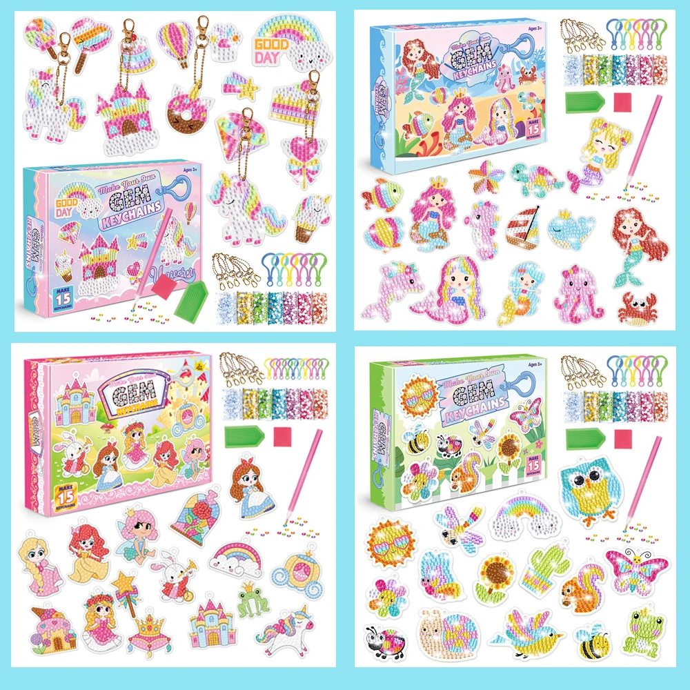 Princesa Mágica Gem Cartoon Set para Crianças, DIY Chaveiro Adesivo, Pintura Diamante Pirata, Pequeno Monstro, Feito à Mão