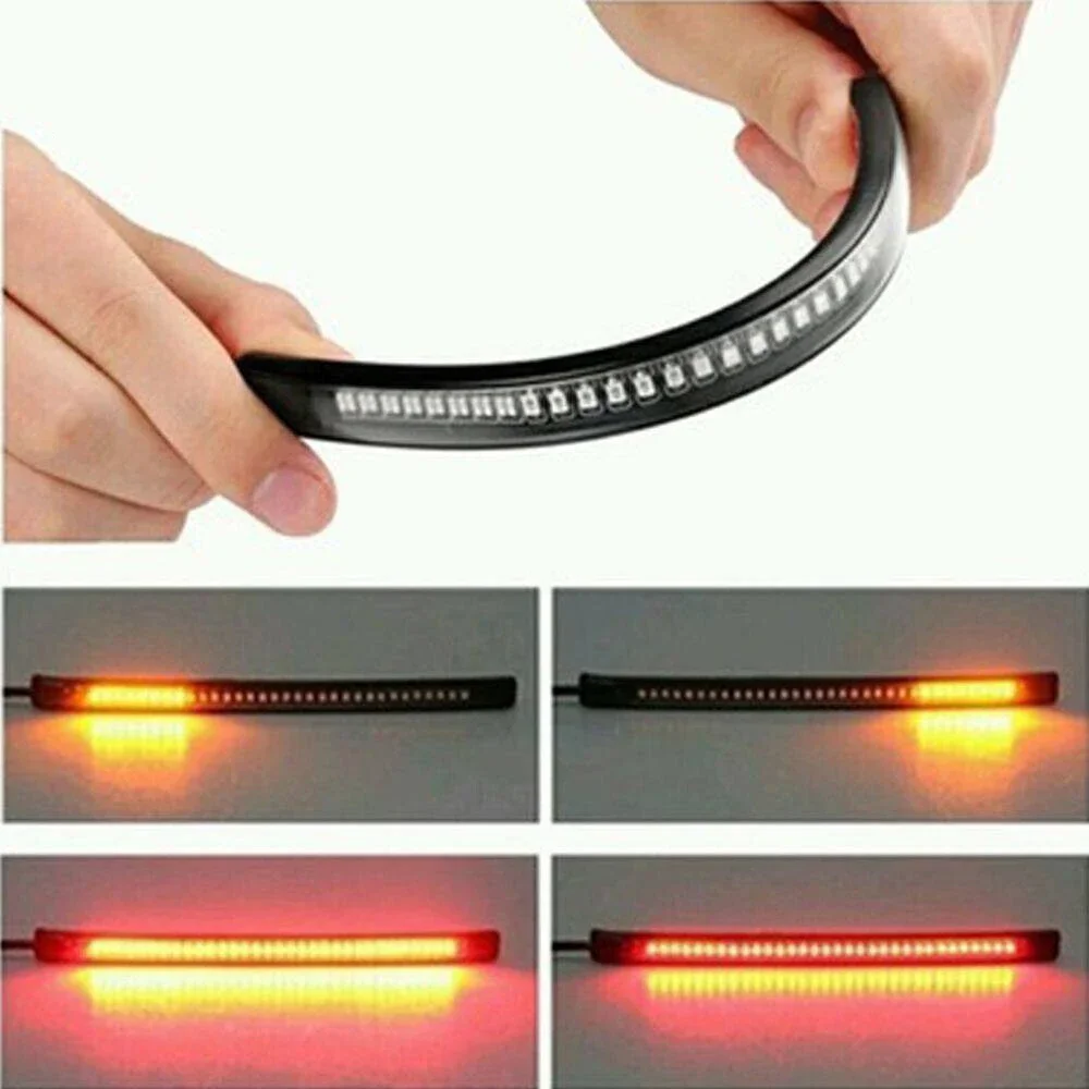 1 szt. Taśma LED do motocykla Elastyczna lampa tylna z 48 diodami LED Kierunkowskaz Dwukolorowa lampa tylna hamulcowa