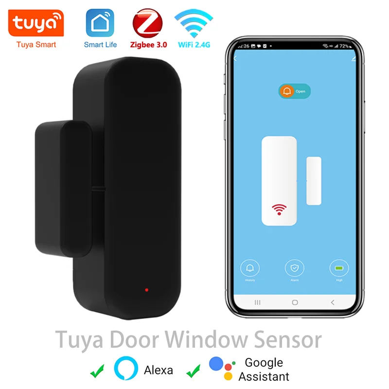 Датчик двери Zigbee, датчик окна, контактный датчик для умного дома, пульт дистанционного управления Smart Life, совместимый с Alexa Tuya Zigbee WiFi