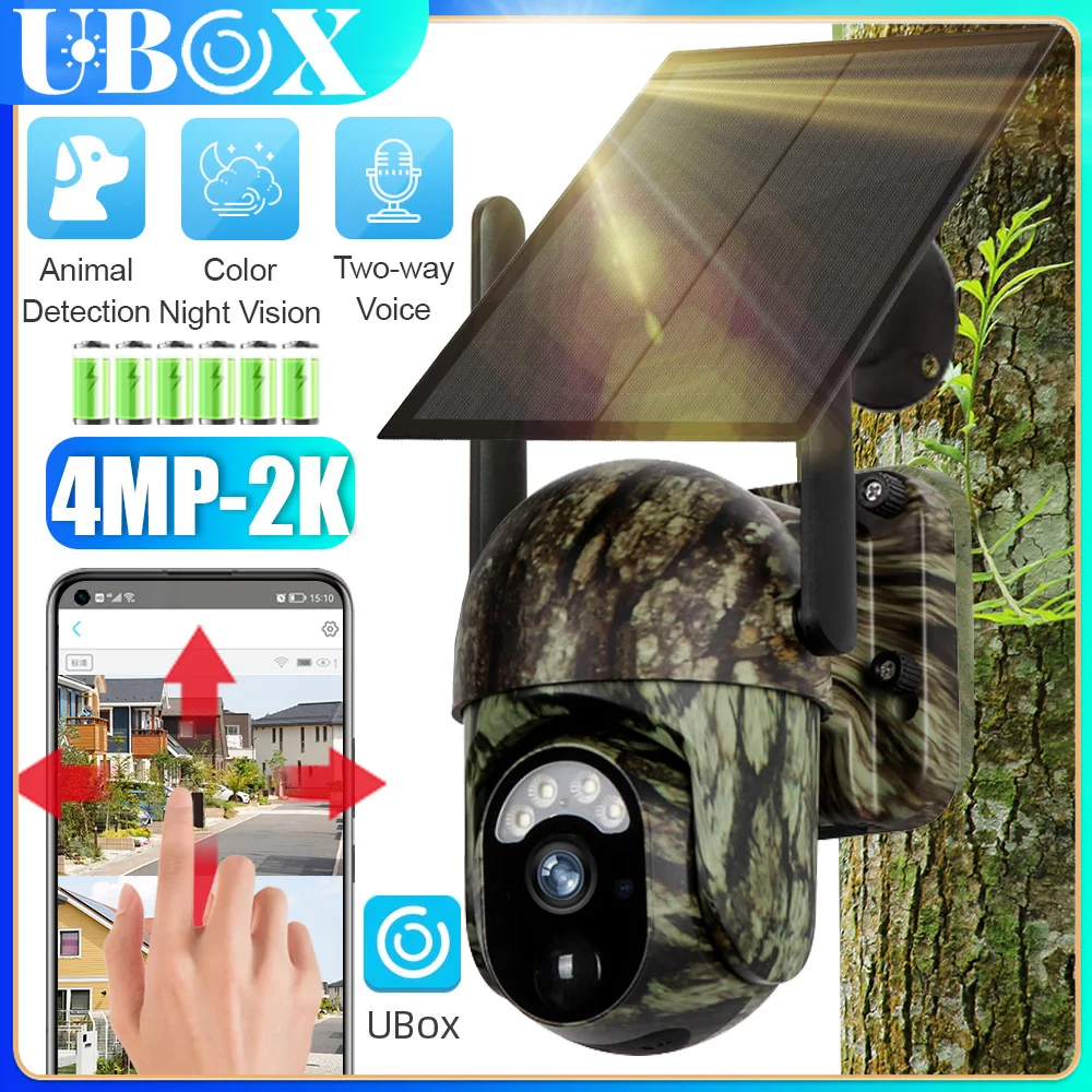 Ubox 4G SIM cámara de seguridad Solar cámara de vigilancia en exterior cámara de rastreo celular 2K Color visión nocturna detección humana/animales