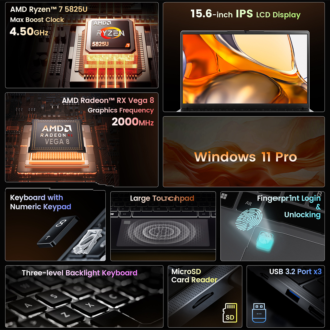 N-one Laptop nbook se und ryzen7 5825u ddr4 (16 16) gb 1tb ssd 15.6 ''Notebook Dual Band Windows 11pro Handheld-Gaming-Computer