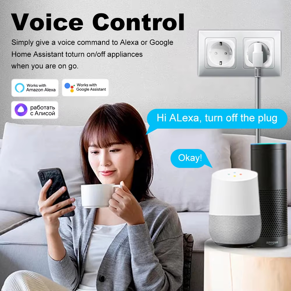 WiFi 20A stopcontact met stroombewaking Tuya Smart EU-stekkertimer Kinderslotuitgang Google Home Alice SmartThings Alexa