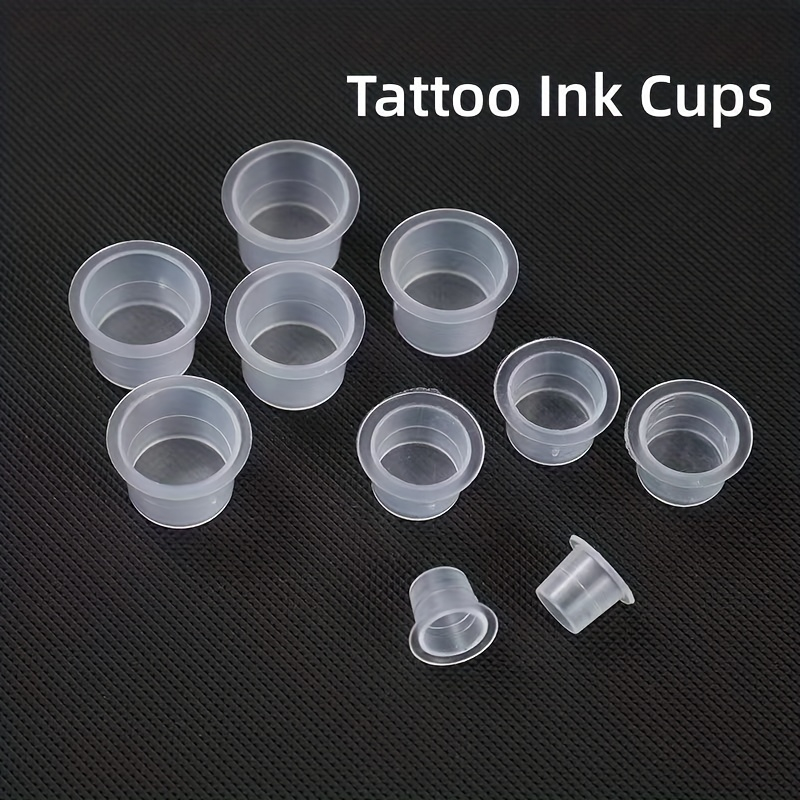 Jc 100 copos descartáveis da tinta da tatuagem dos pces pigmento plástico claro titular recipiente tampas tatuagem maquiagem permanente microblading fornecimento