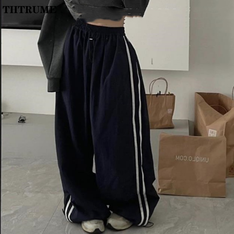 Übergroße Hip Hop Baggy Hosen Mode Frauen Gestreiften Tasche Elastische Hohe Taille Cargo Pant Streetwear Sweatpant Lose Neue Hosen