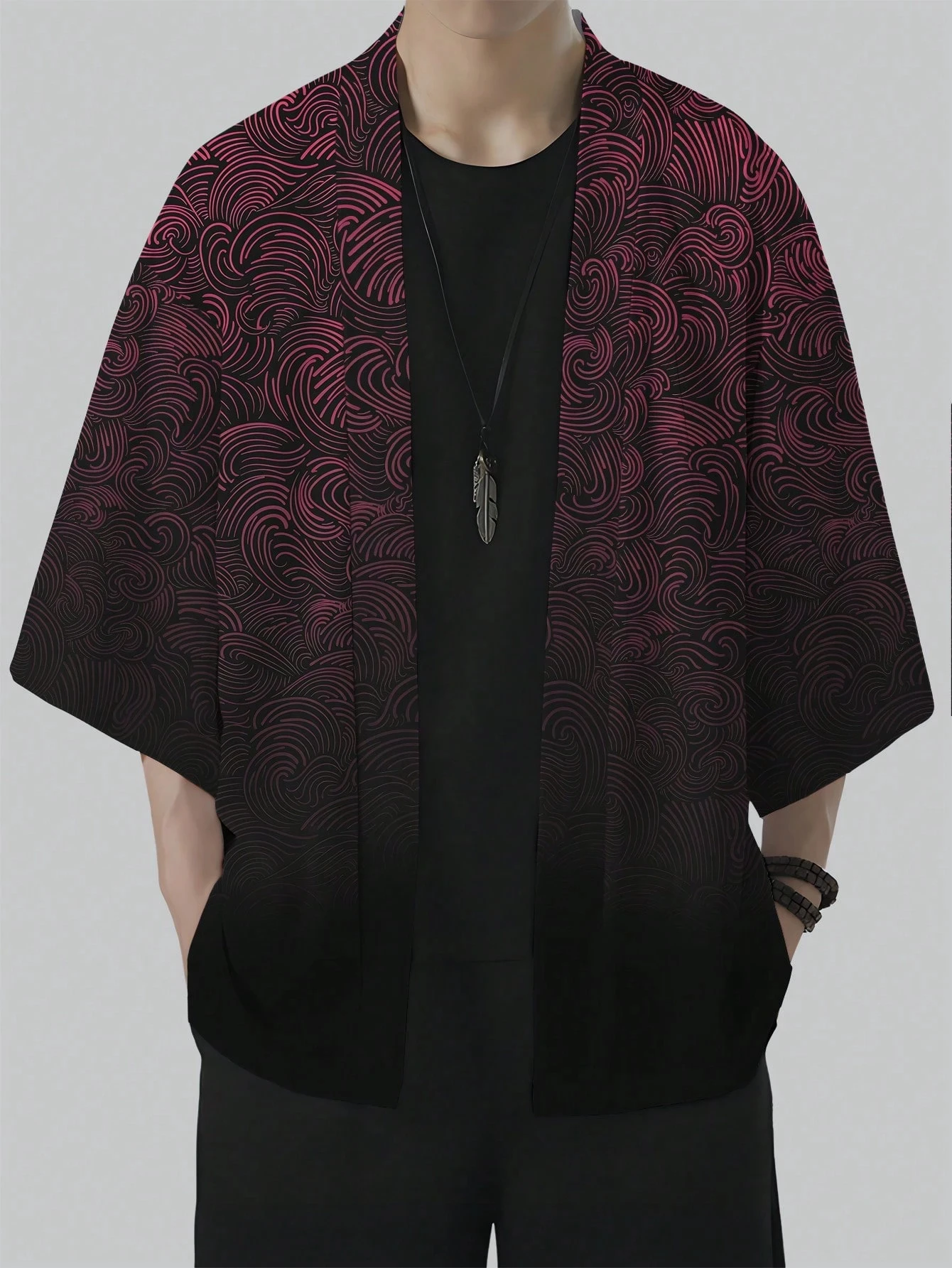 Unisex Kimono Gradient Print Top Fashion Casual Cardigan Yukata Outfit Japanese Streetwear Odzież tradycyjna