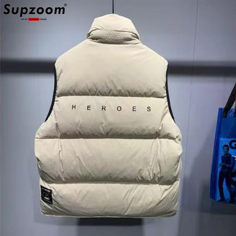 Supzoom เสื้อกั๊กขนเป็ดหนา2024สำหรับผู้ชายและผู้หญิง, คอตั้งมาใหม่ล่าสุดหนังตัวอักษรสำหรับฤดูใบไม้ร่วงและฤดูหนาว